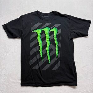 Monster Energy T Shirt Black Graphic Print Short Sleeve Men Size L Cotton